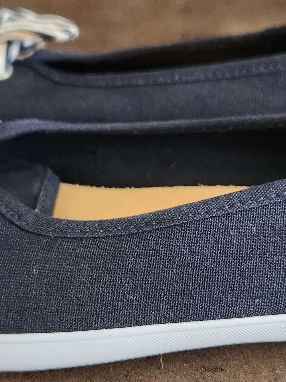 Keds Seaside Canvas Navy Slip-On Canvas Flats with Decorative Striped Ties